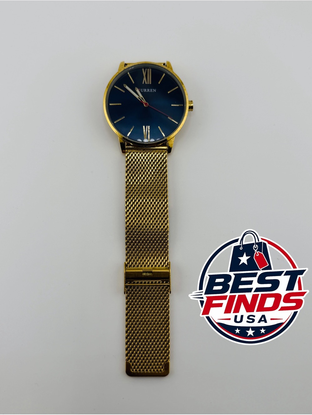Curren Men's Gold Mesh Watch with Blue Dial